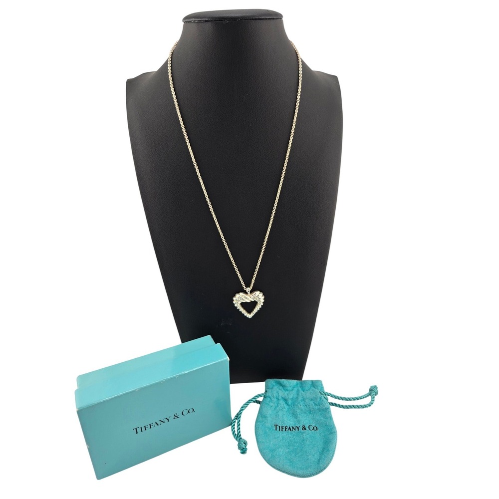 Tiffany & Co Sterling Silver Rope Twisted Open Heart Pendant Necklace 925 16in
